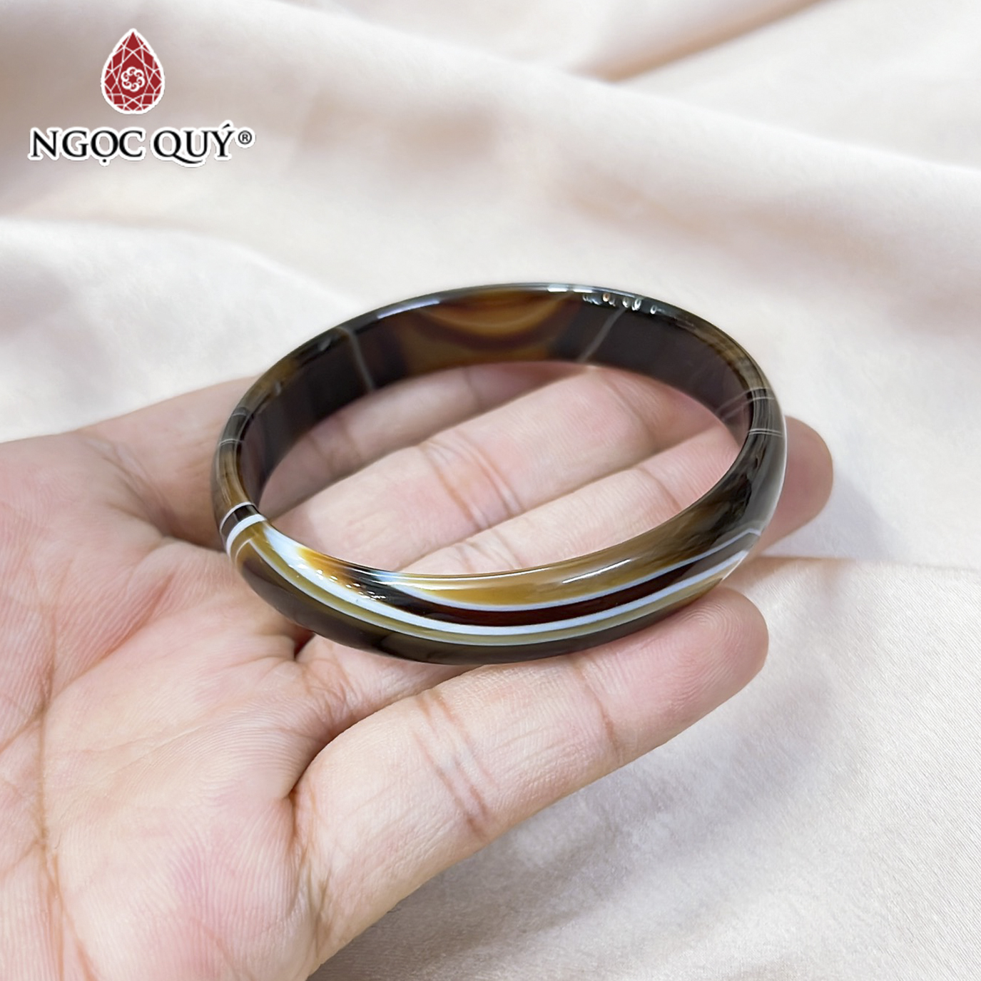 [HCM]Vòng Tay Đá Mã Não Vàng Nâu Thiên Nhiên Bản Tròn Mệnh Thổ Kim (màu vàng nâu) - Ngọc Qúy Gemstones