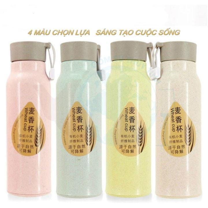 Bình nước thủy tinh giữ nhiệt 420ml có vỏ bọc lúa mạch