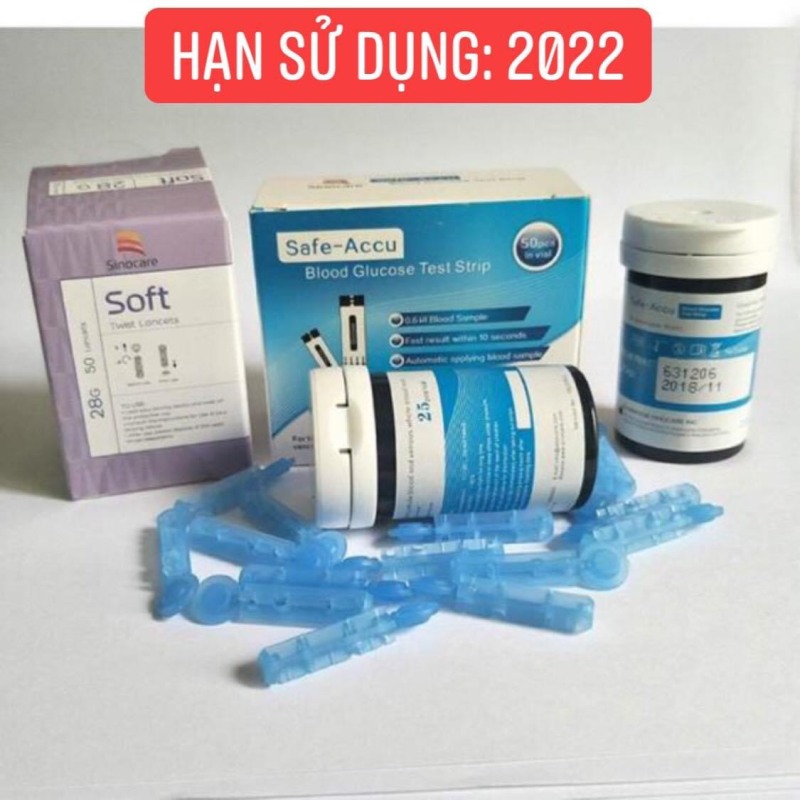 Que thử đường huyết Safe Accu Sinocare 50 que + 50 Kim chích máu