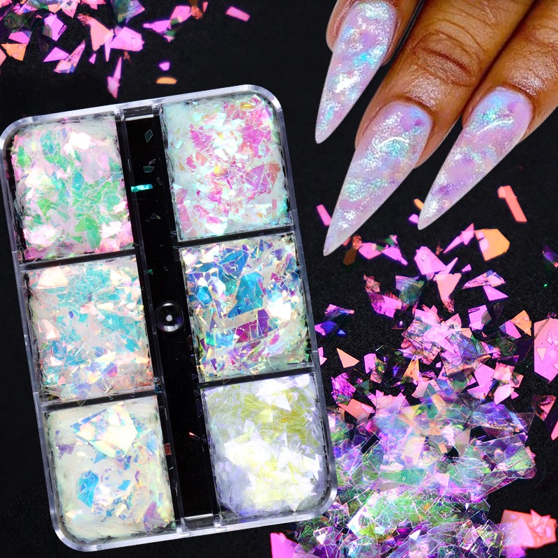 Set 6 Hủ Xà Cừ Pha Lê Trắng Aurora | Trang Trí Móng Tay