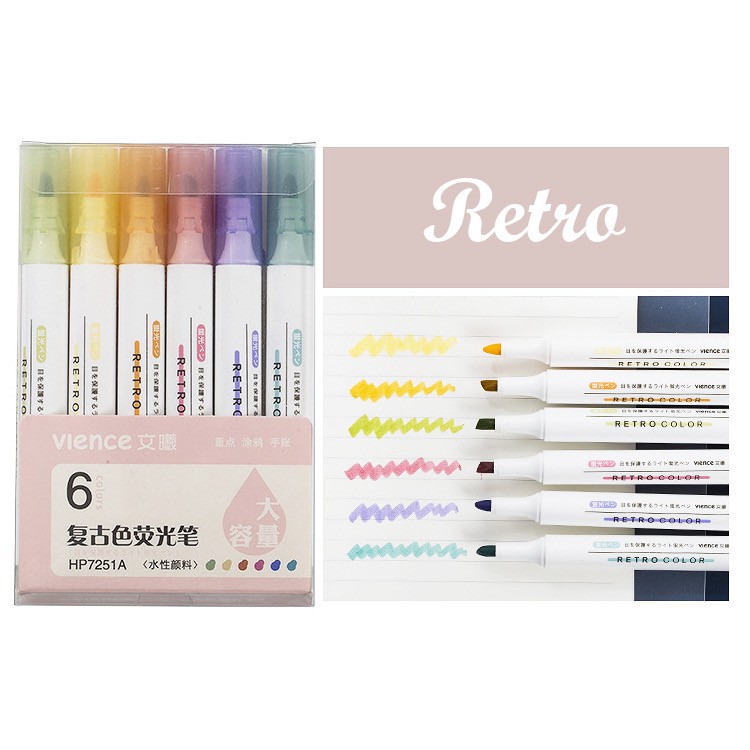 Set 6 bút highlight VIENCE tone màu pastel