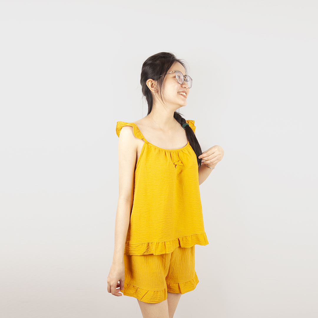 Bộ đũi nữ mặc ngủ 2 dây quần đùi dễ thương