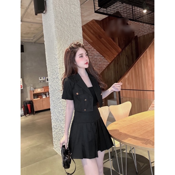 sét áo blazer kèm chân váy xếp ly 3 màu