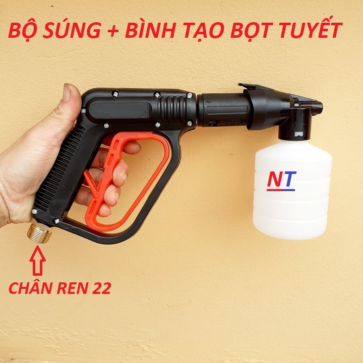 Bình phun tạo bọt tuyết cao cấp gắn s.úng phun xịt rửa cho máy rửa xe cao áp, máy xịt rửa cao áp, máy rửa xe gia đình + sung rửa xe