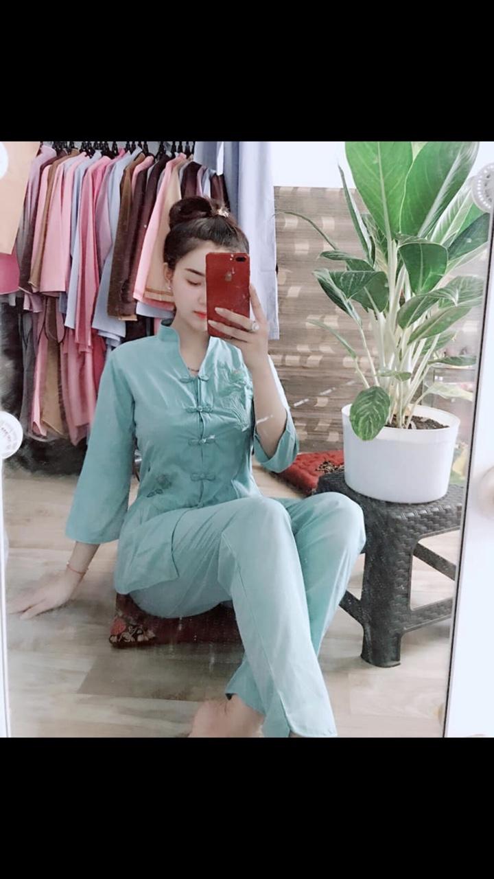 [HCM]Bộ đồ phật tử thêu sen cổ tàu vải Kate