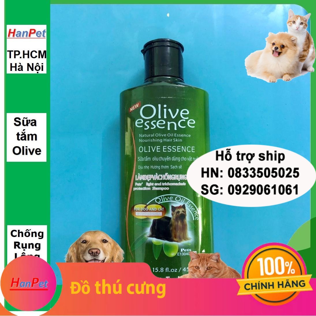 Hanpet - OLIVE 450ml Sữa tắm chó mèo - Dầu tắm chó mèo tinh dầu ô liu ( 4 loại) Dầu gội đầu chó mèo / trị ngứ- HP10168TC