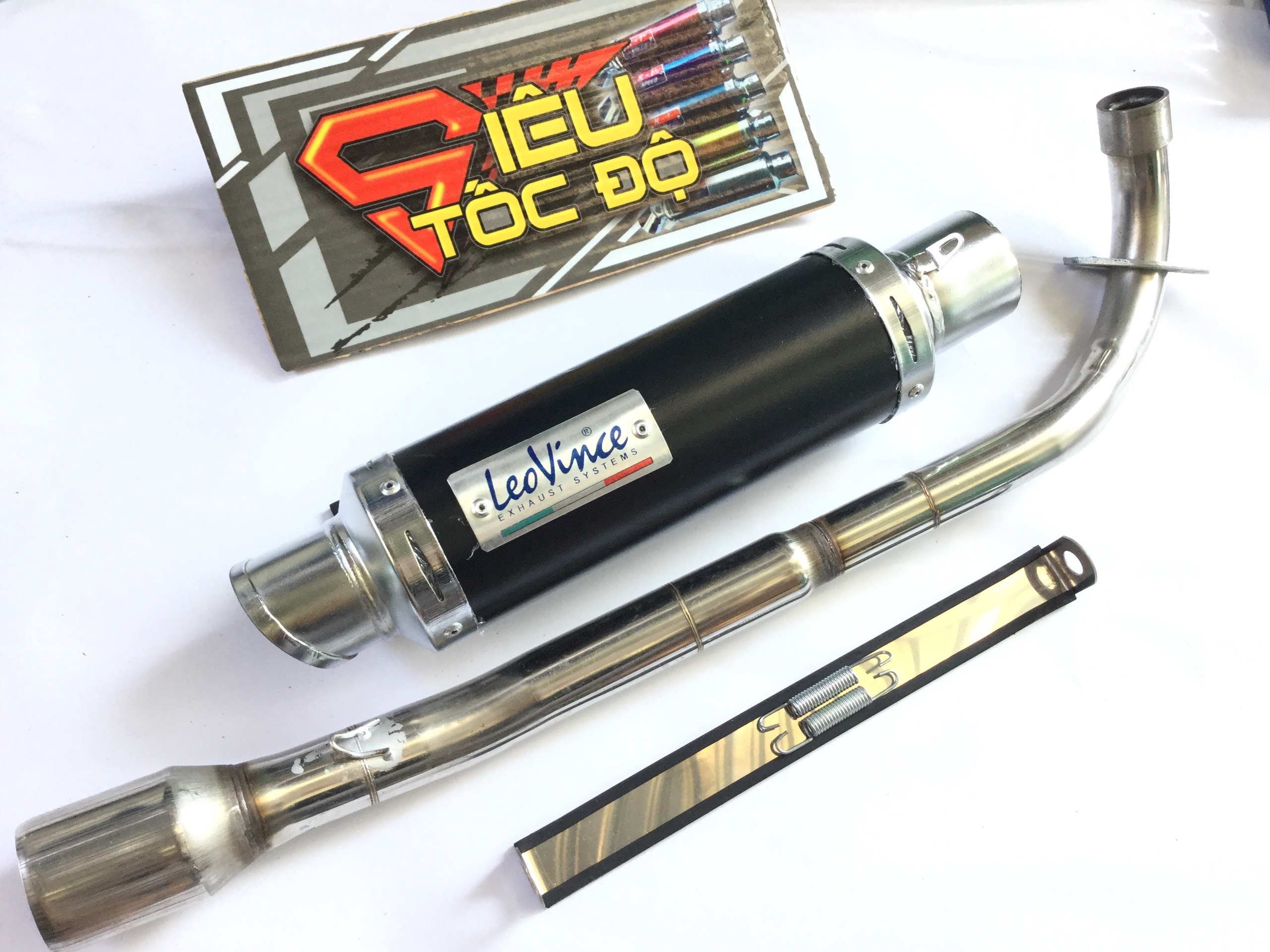 Pô leovince đen full pass treo lò xo bao gồm cả cổ pô độ cho xe sirius, jupiter, taurus,...