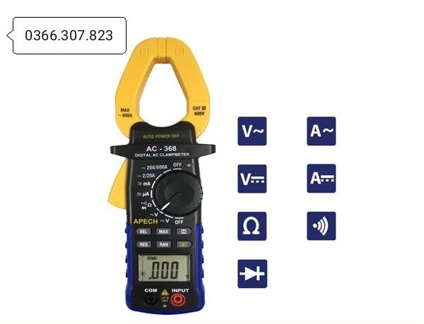 [Hcm]Ampere Clamp Meter for Measuring Ac Current Apech Ac-368 (600A)