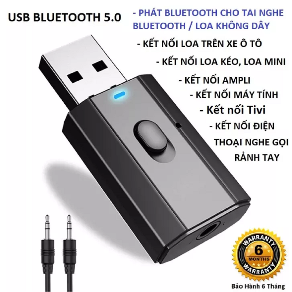 Thiết bị thu phát âm thanh Usb bluetooth 5.0 đa chức năng jack cắm 3.5mm cho loa + Tặng que chọc sim