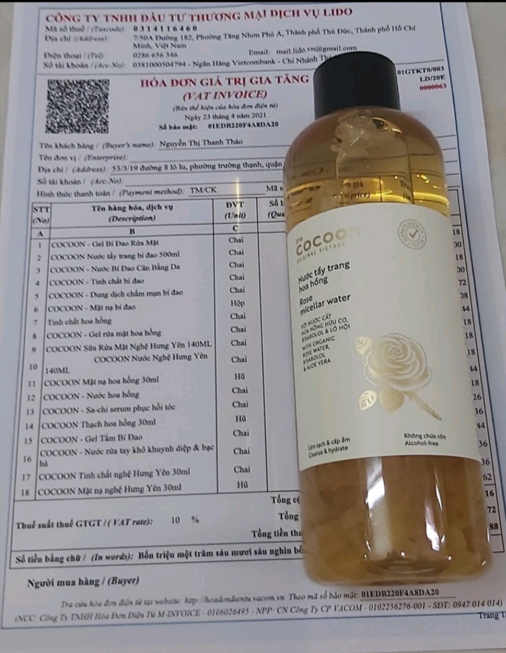 [HCM]Nước tẩy trang hoa hồng cocoon 500ml (rose micellar water)