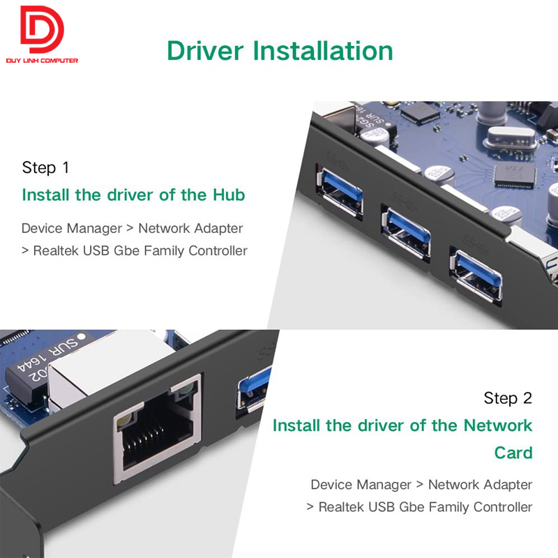 Card PCI Express to 3 USB 3.0 + Lan tốc độ 1000Mbps Ugreen 30775