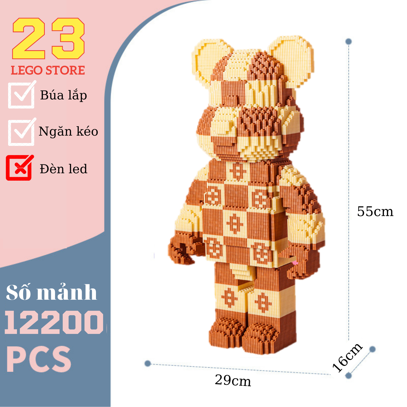 Bộ đồ chơi lắp ghép lego gấu BearBrick cỡ lớn cao 56cm tặng kèm búa lắp ráp