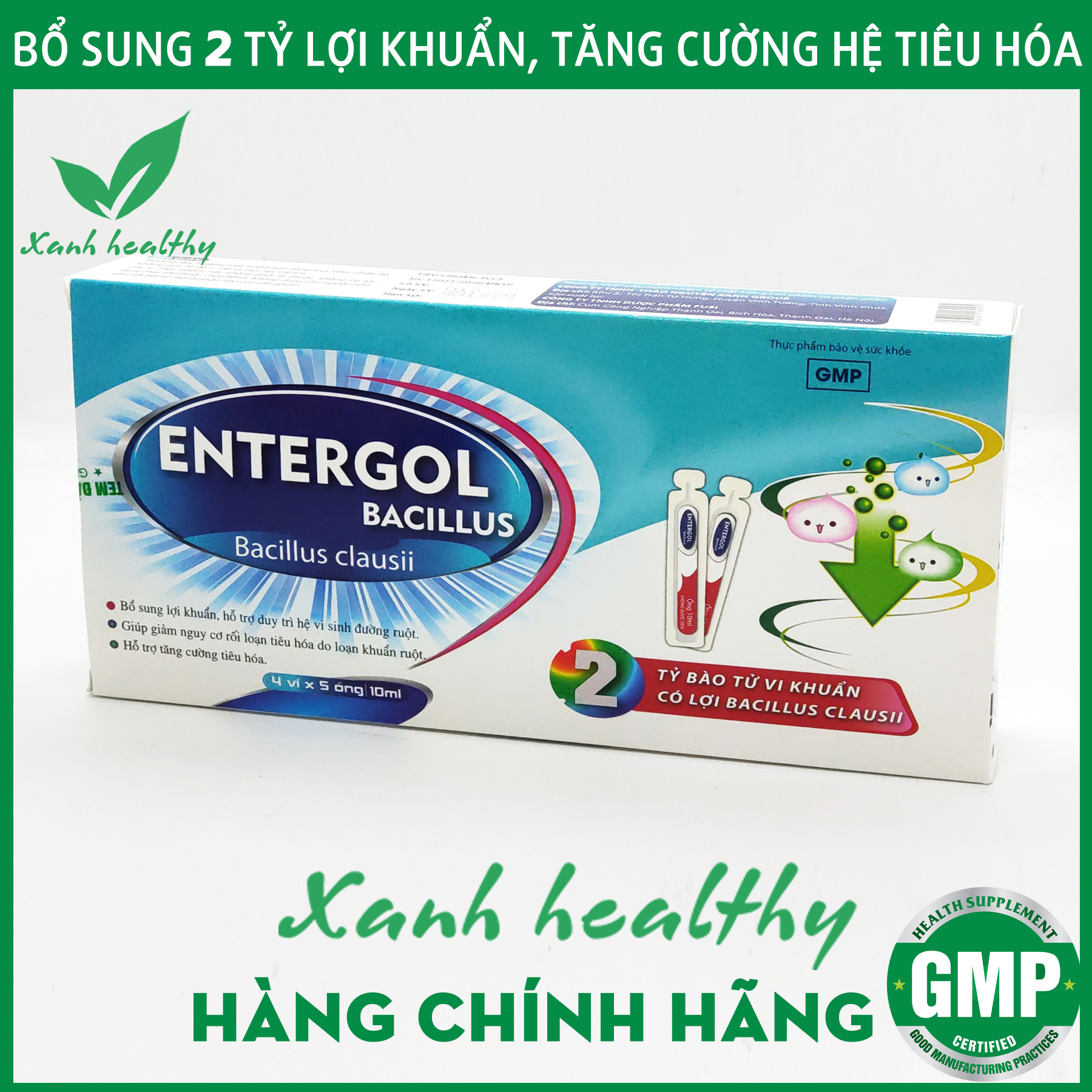 ENTERGOL BACILLUS -Men tiêu hóa Bổ sung 2 tỷ lợi khuẩn - giảm rối loạn tiêu hóa hiệu quả - Hộp 20 ống x10ml Hàng chính hãng