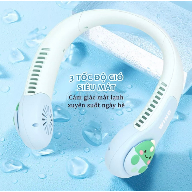 Quạt Đeo Cổ Mini Không Cánh Hình Thú 3D với 3 Cấp Độ Gió
