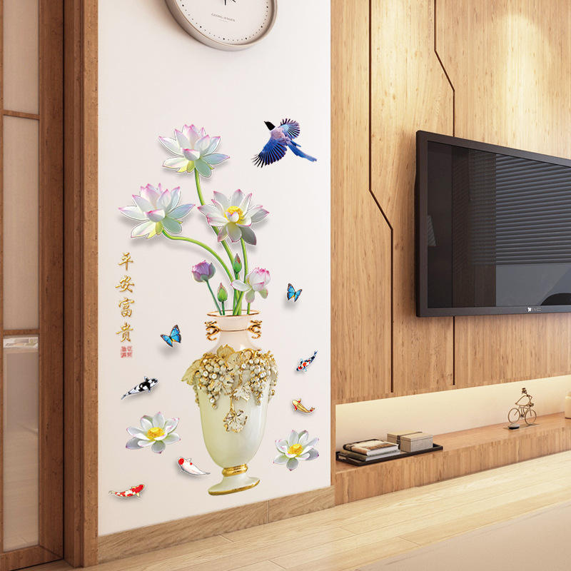 Decal dán tường bình hoa sen trắng 3D SK 9373