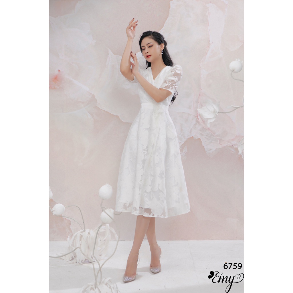 Đầm EMY EM6759 Xoè Ren Trắng