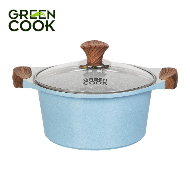Bộ 3 nồi đúc men đá xanh Sapphire tay cầm chống bỏng đáy từ 18 cm, 20 cm và 24 cm Green Cook GCS09 màu xanh dương, dùng được tất cả các loại bếp,... - Hình ảnh 5