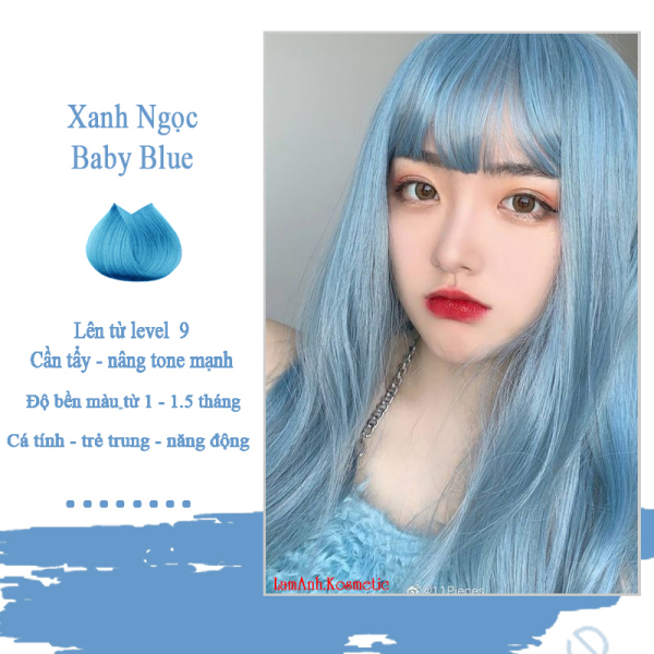 Thuốc nhuộm tóc BABY BLUE màu nhuộm lên chuẩn tone kem nhuộm an toàn không sót mùi thơm (đã bao gồm thuốc tẩy) nhập khẩu