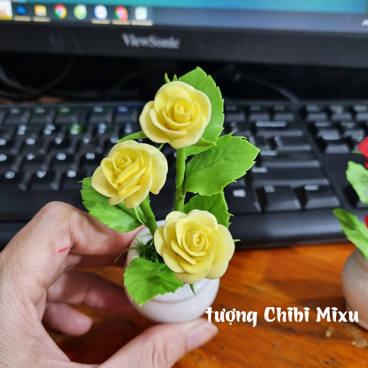 Họa Tiết Hoa Hồng Nổi Bật - Đất Sét Nghệ Thuật Nhật Bản Đỏ/Hồng/Hoa Trang Trí Đĩa Tạo Trang Trí