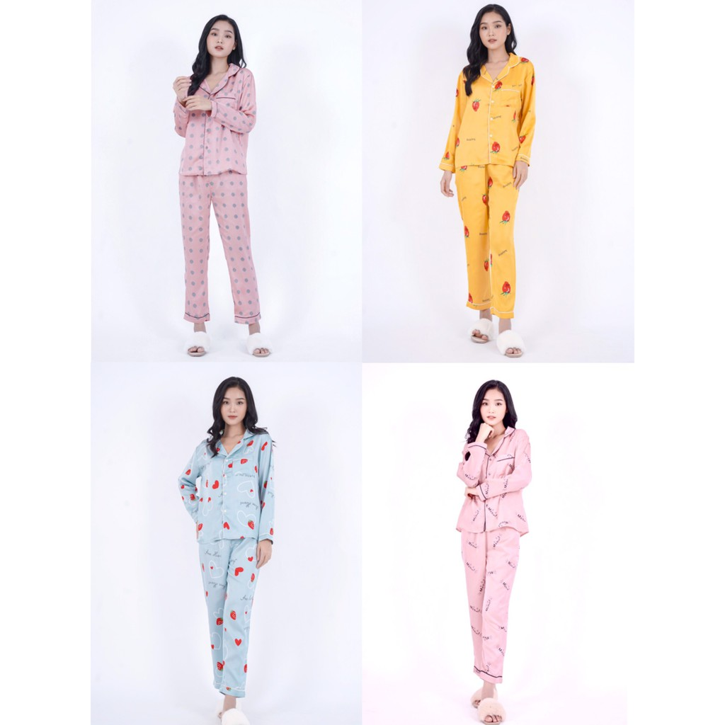 Bộ pijama lụa hình tay dài quần dài