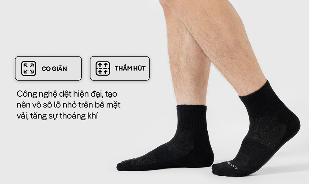 [GIÁ TỐT]Combo 2 đôi tất Thể Thao Cổ Trung Cushion - Coolmate