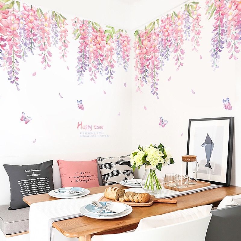 Decal dán tường chân hoa sắc màu và tán hoa( tranh ghép)