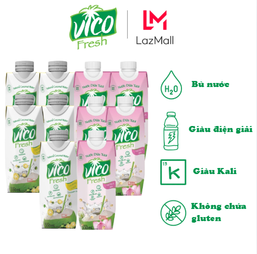 Combo 10 hộp nước dừa Vico Fresh 330ml (5 Tắc, 5 Sen)