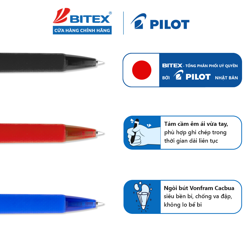 Bút bi bấm Plastic Pilot BP-1RT ngòi 0.7mm
