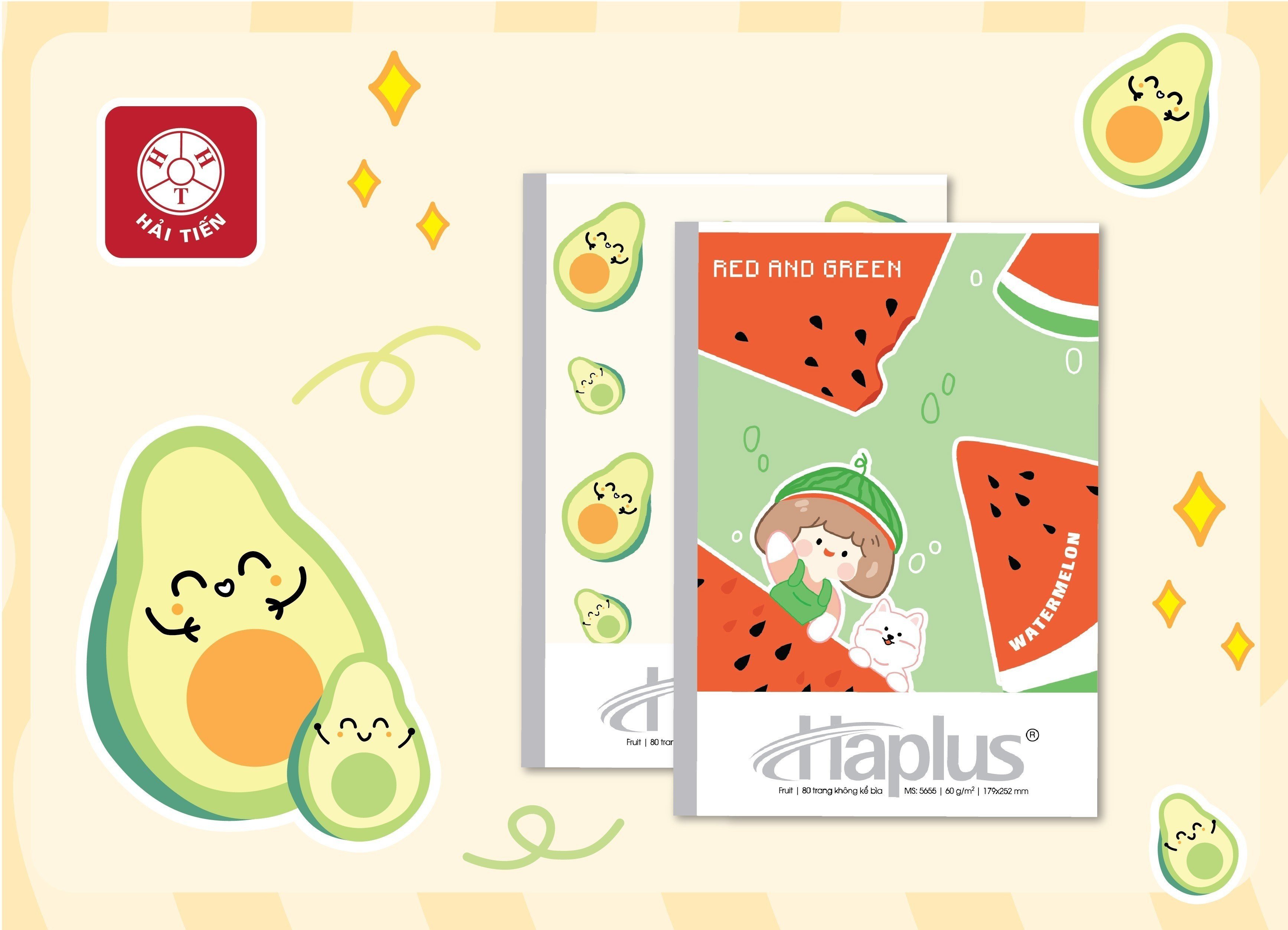 HẢI TIẾN Lốc Vở kẻ ngang Haplus - Fruit (80, 120, 200 trang)