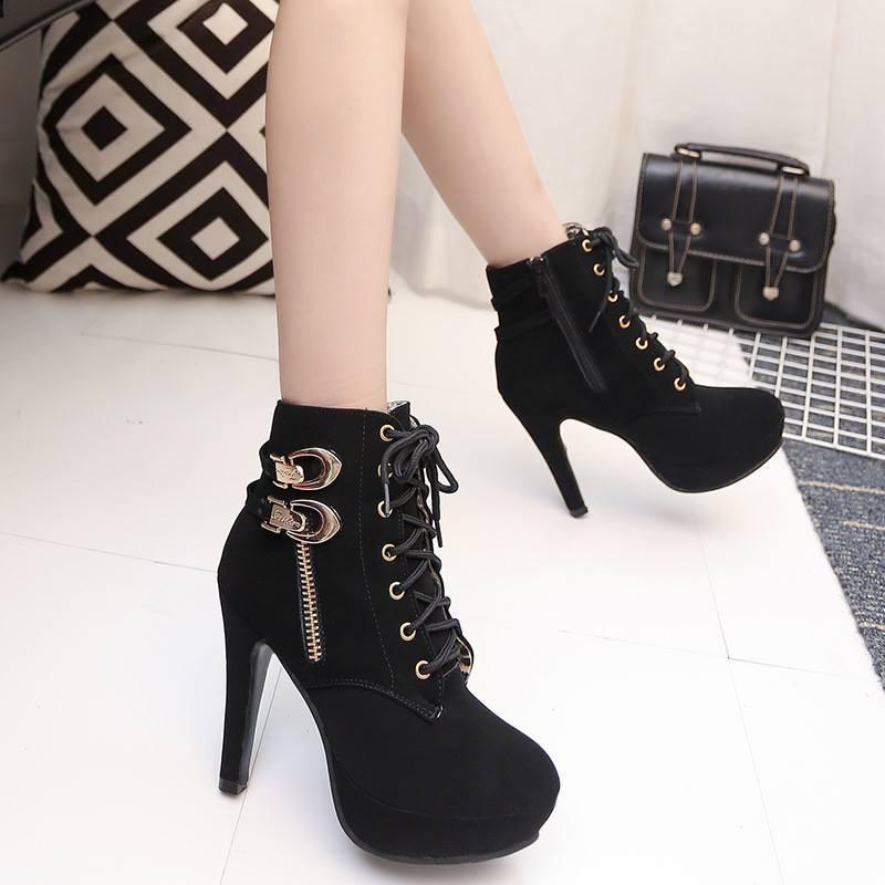 Giầy  boot cao gót thắt dây korea