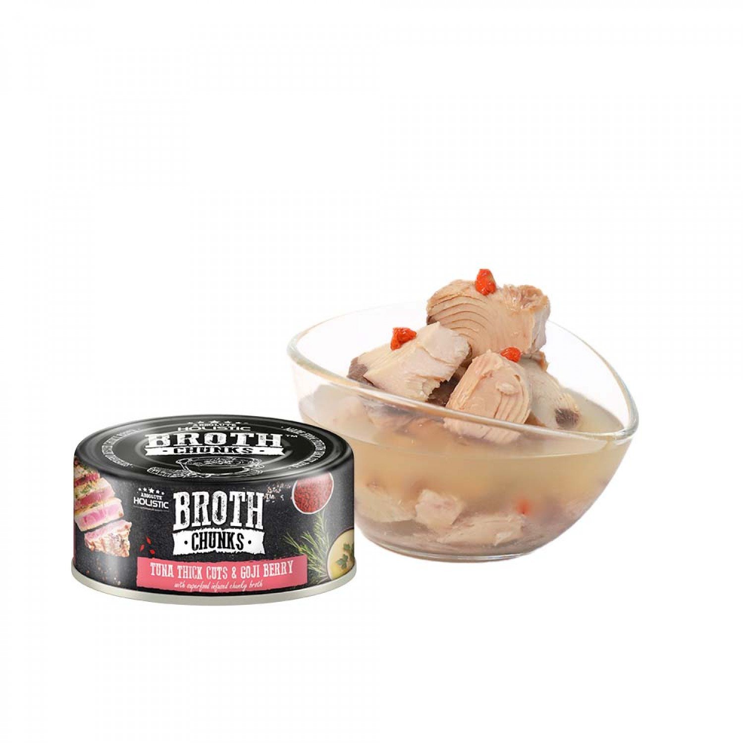 Pate gà cá cắt khúc Absolute Holistic Broth Chunks cho chó và mèo lon 80g