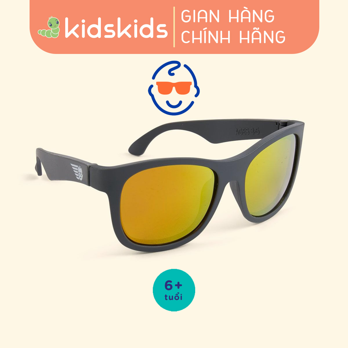 Kính chống tia cực tím có tròng kính phân cực trẻ em Babiators – The Islander, tráng gương màu cam, 6-10 tuổi