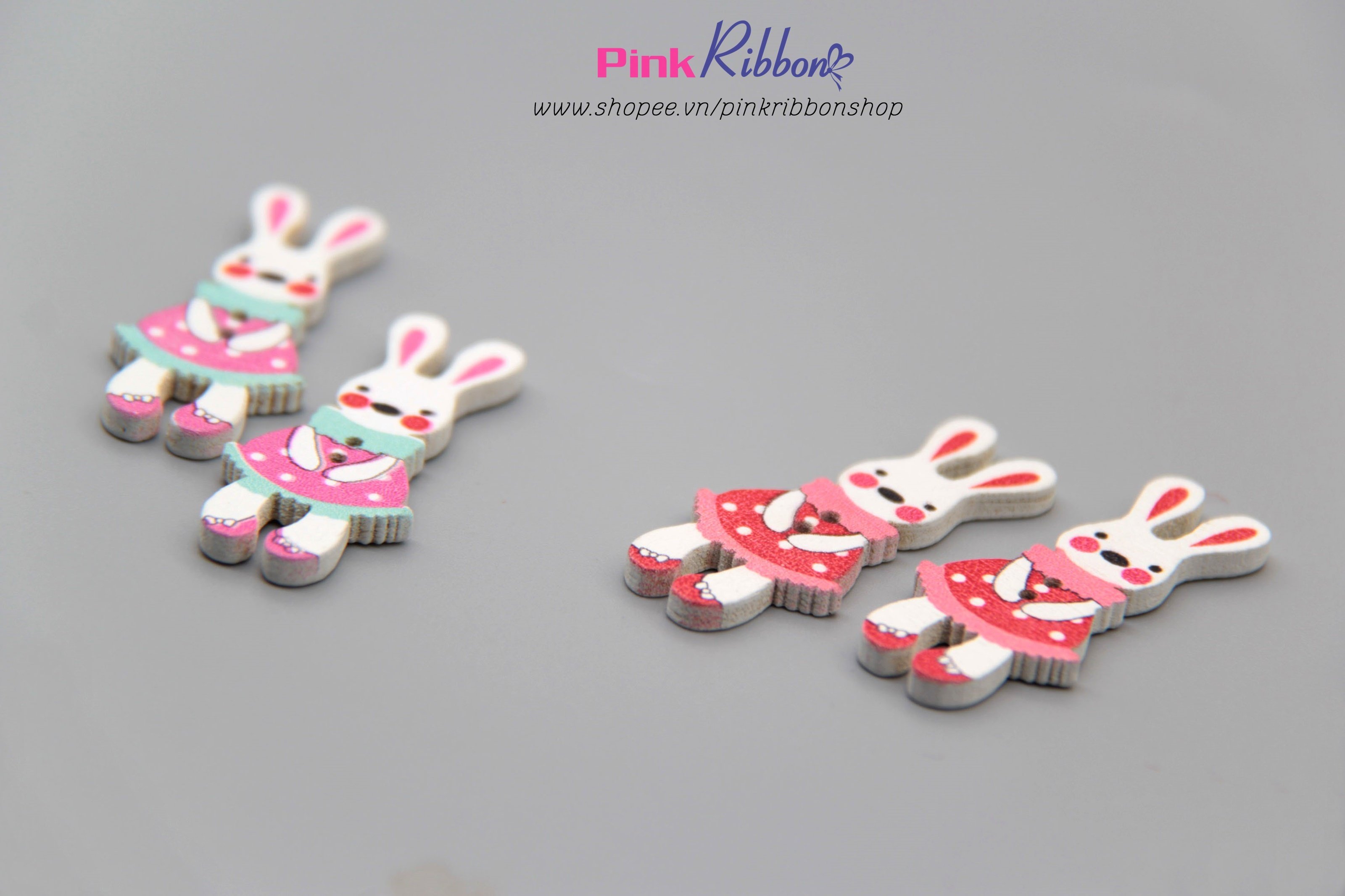 [Set 5c] Thỏ gỗ trắng cỡ 4cm x 1.7cm
