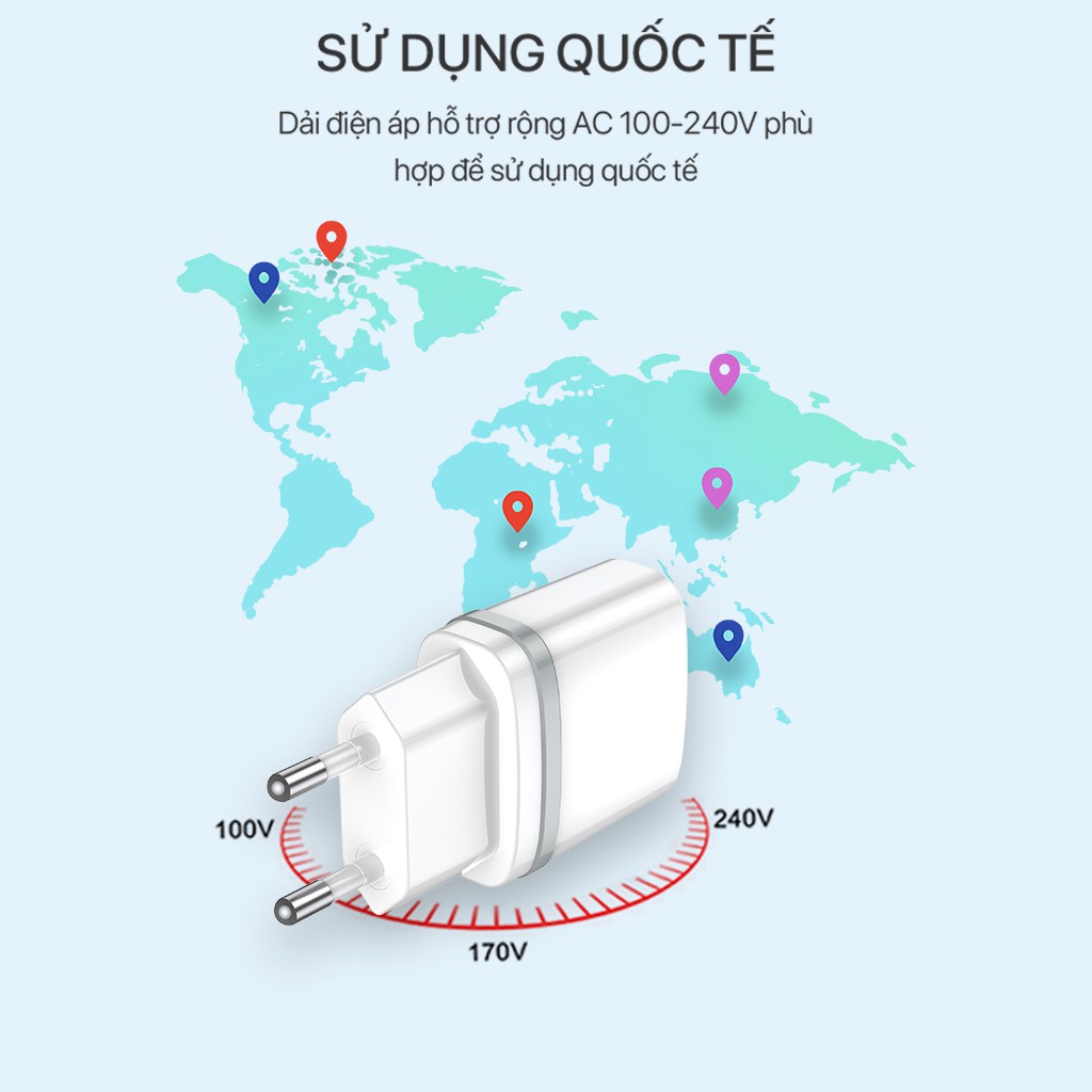 [99 điểm] Cốc Sạc ROBOT RT-K9 - 2 Cổng Sạc Ra Sạc USB - Kèm Cáp Micro 1m