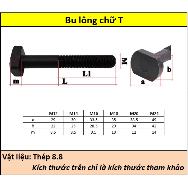 Bu lông chữ T thép 8.8 M16