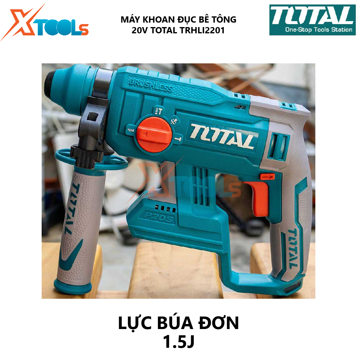 Machine concrete drill battery total TRHLI2201 machine hole building material portable no-load 0 - 1350 rpm/min, speed hammer 0 - 4700 BPM high performance at [xsafe] [XTools]