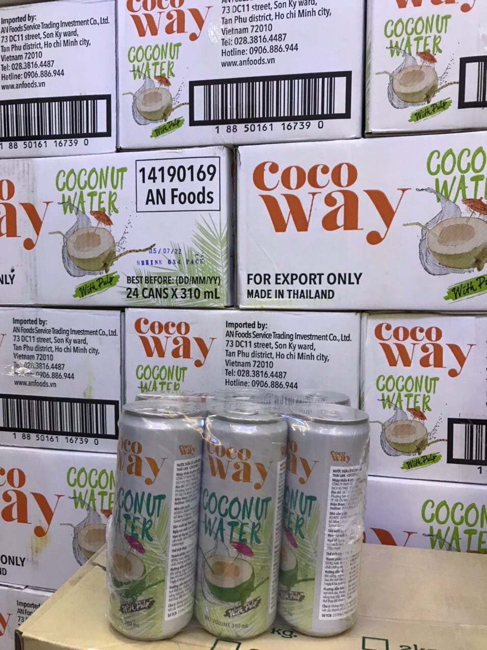 Lốc 6 lon nước dừa có cơm dừa Thái Lan Cocoway lon 310ml
