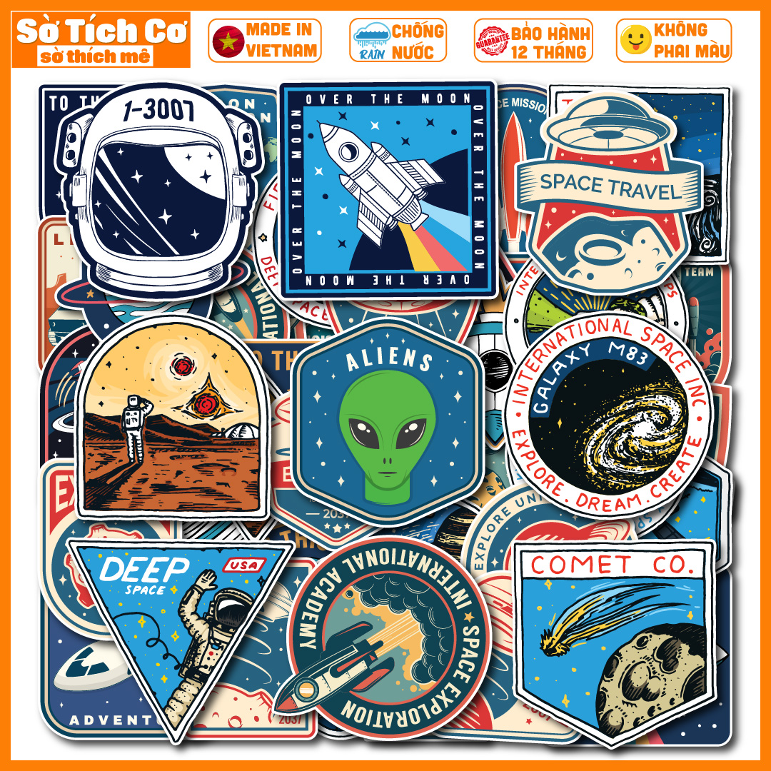 Bộ 50 Sticker Galaxy Label chống nước sticker dán laptop, điện thoại, đàn guitar, mũ bảo hiểm, vali. MSP: NS13