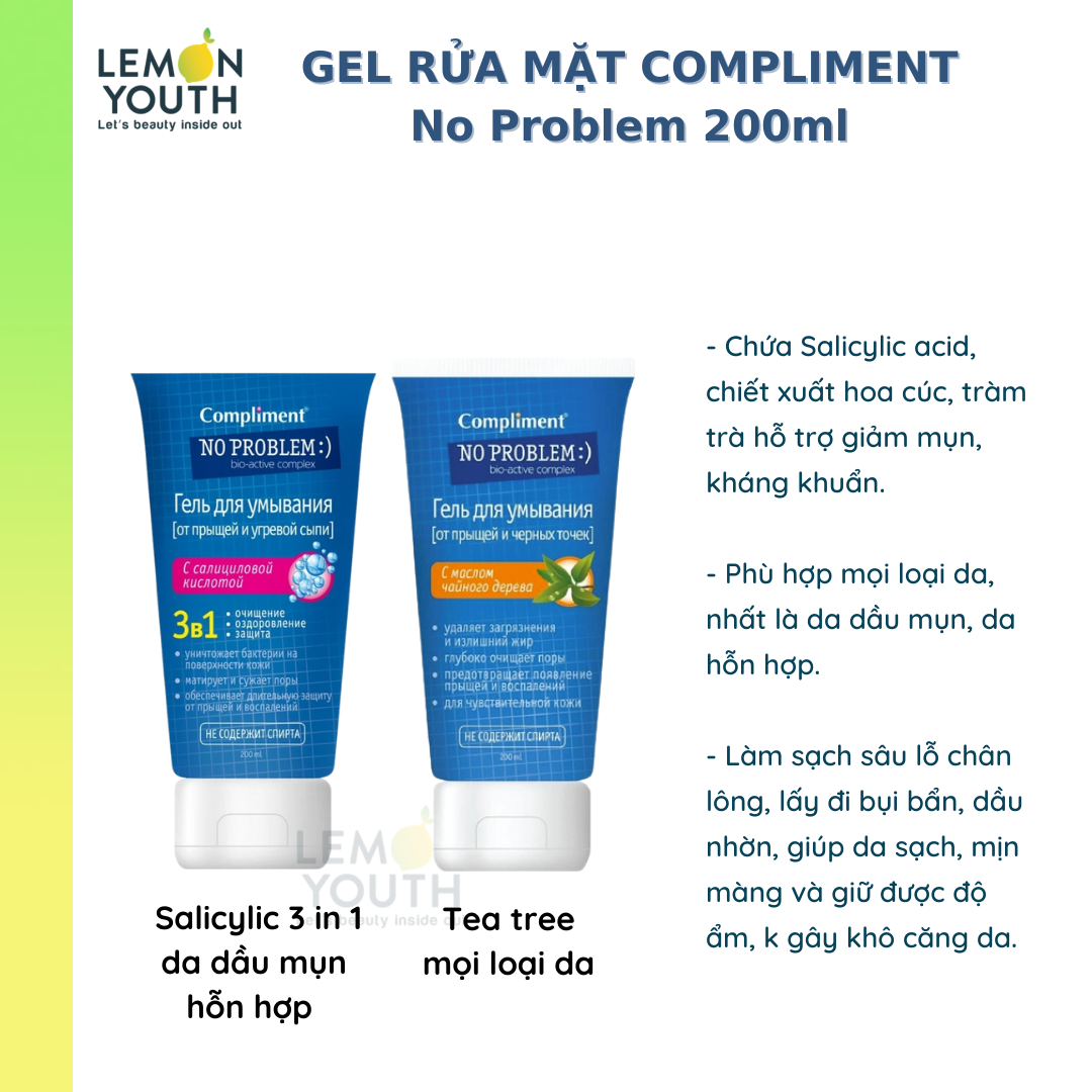 Sữa rửa mặt COMPLIMENT No problem 200ml làm sạch sâu, đẩy lùi mụn ẩn
