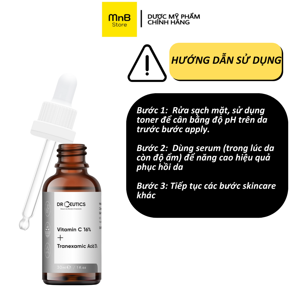 Serum DrCeutics Vitamin C 16% + Tranexamic Acid 3% sáng da, mờ thâm sạm 30ml