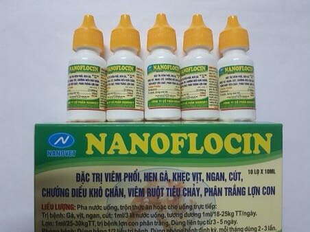 5 lọ nanoflocin (5ml/lọ) nhỏ gà khẹc, sưng phù đầu, phân xanh phân trắng gà