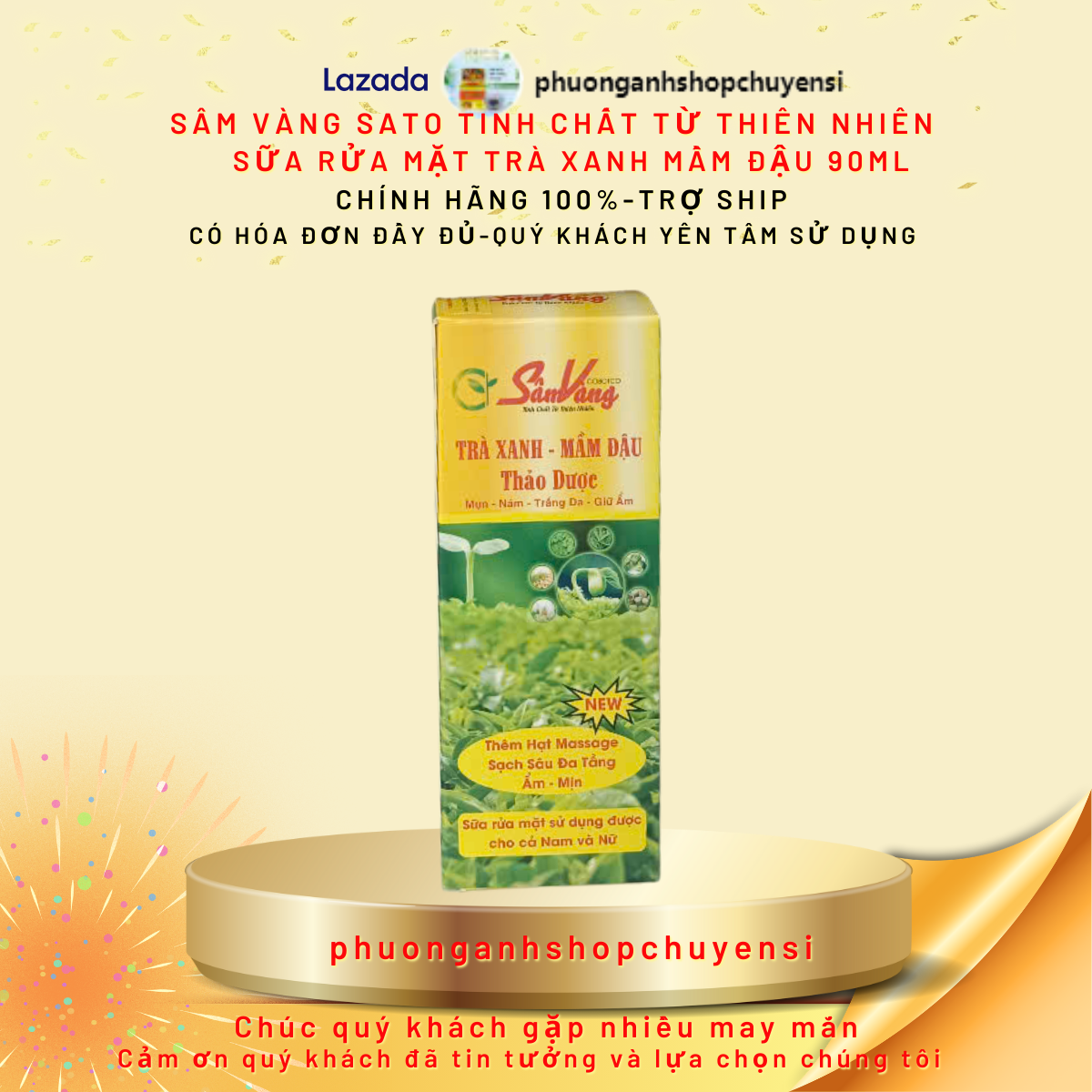 Sữa rửa mặt trà xanh sâm vàng thảo dược đông y 75ml