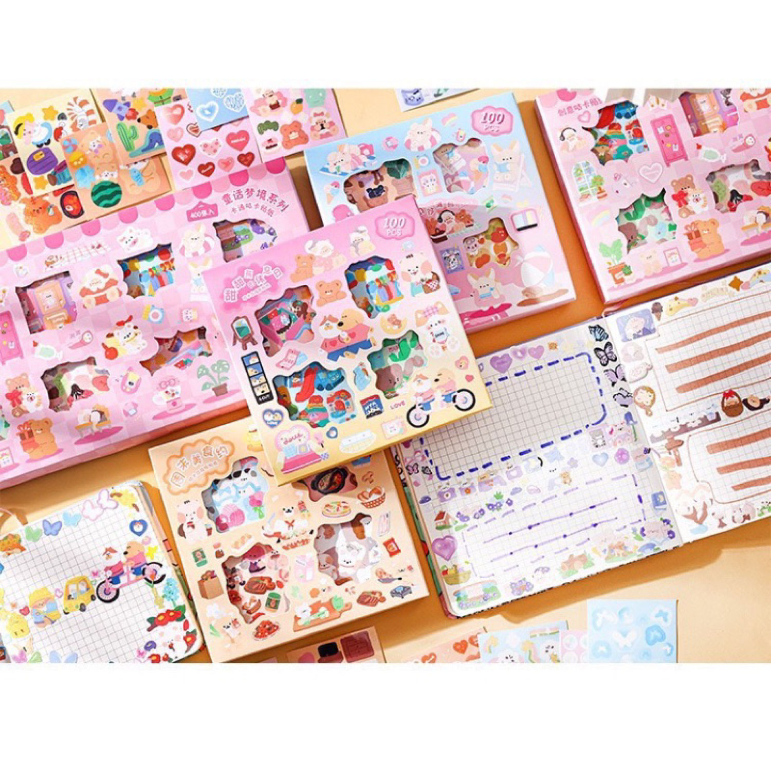 Hộp 100 hình dán sticker lấp lánh mới trang trí sổ tay, bullet journal