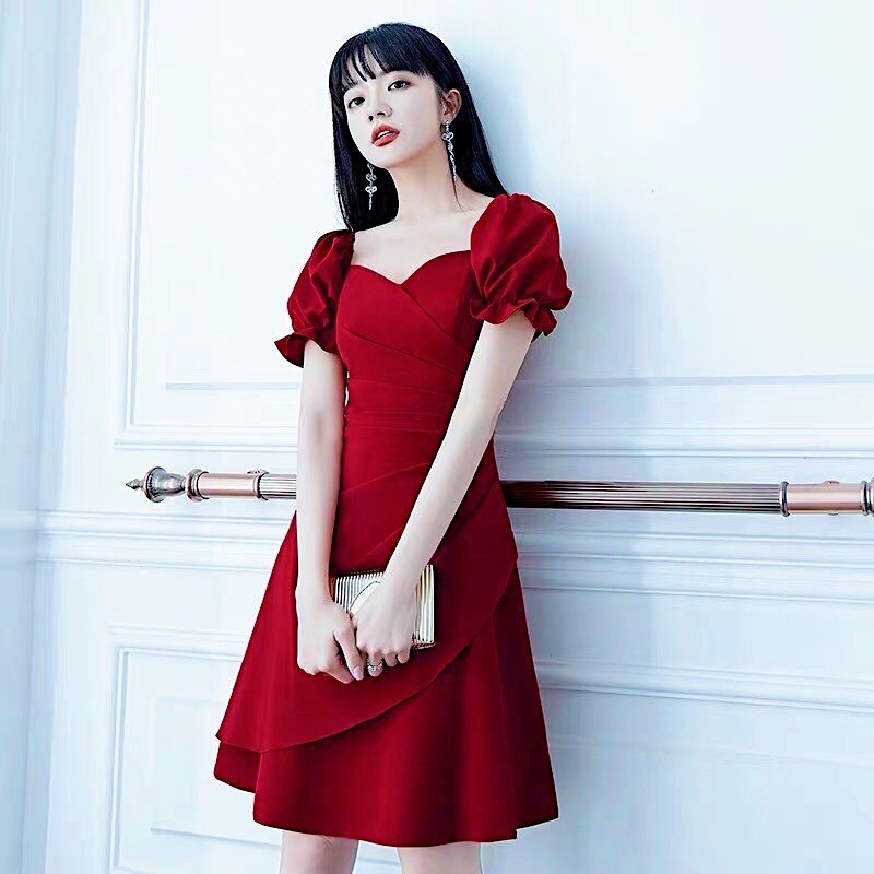 Đầm váy thun vai xếp li eo 3 màu