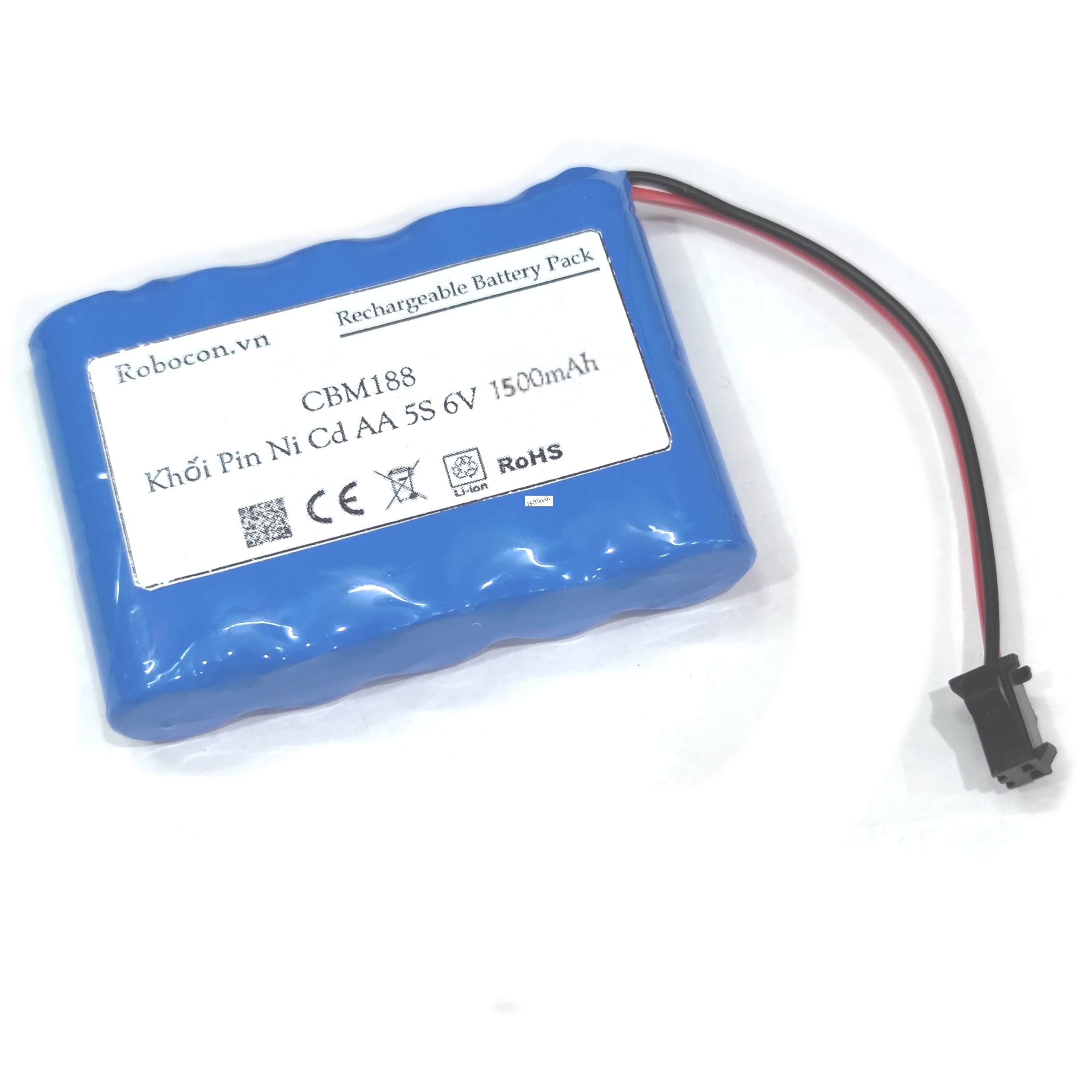 Khối pin sạc ni-cd aa 5s 6v 1500mah chuẩn jack sm2.54