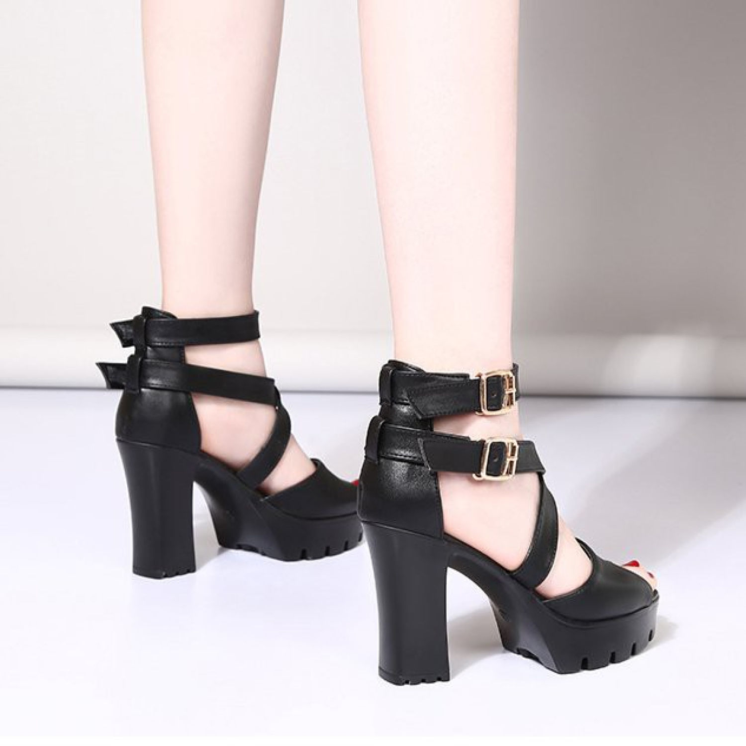 [Có Ảnh Thật] Cao Gót Đan Dây Da Phối Khoá Cao Cấp- CG666