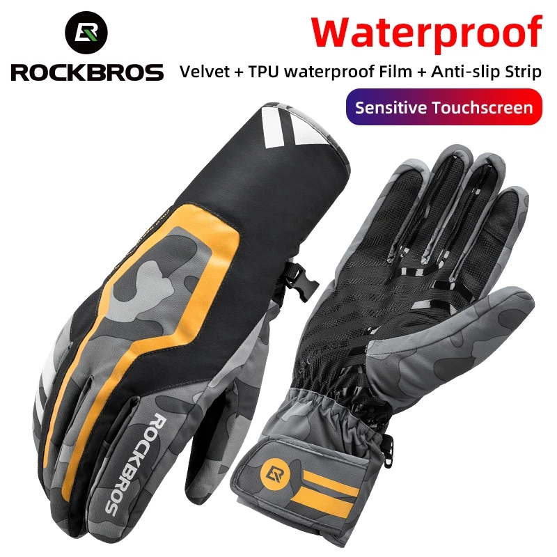 Găng Tay Đạp Xe Ấm Rockbros, Xe Đạp Điện Màn Hình Cảm Ứng TPU Chống Gió Mùa Đông Cho Nam Xe Máy Nước Xe Tay Ga