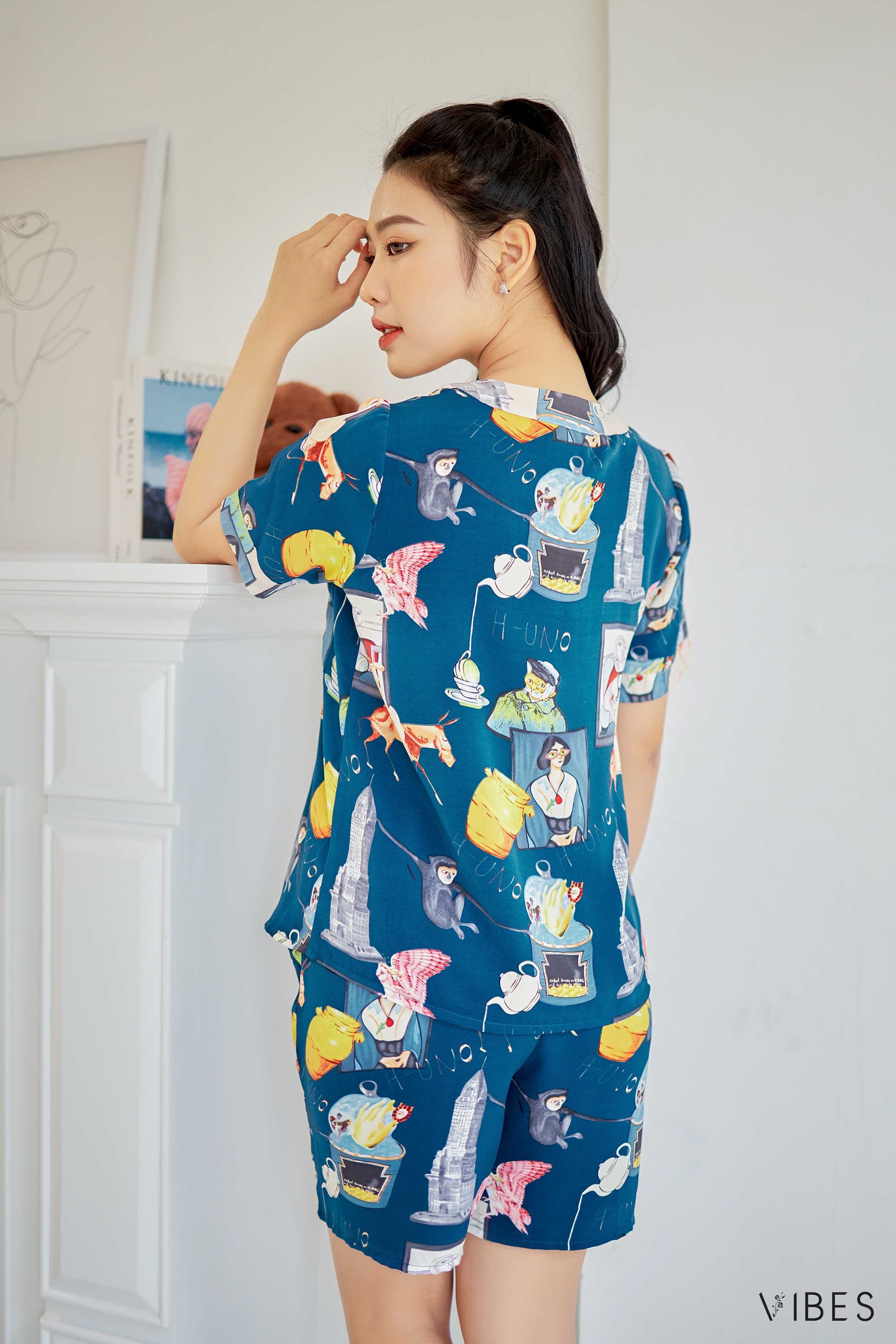 VIBES Bộ Pijama Lửng Mặc Nhà Vivian Navy Py Set