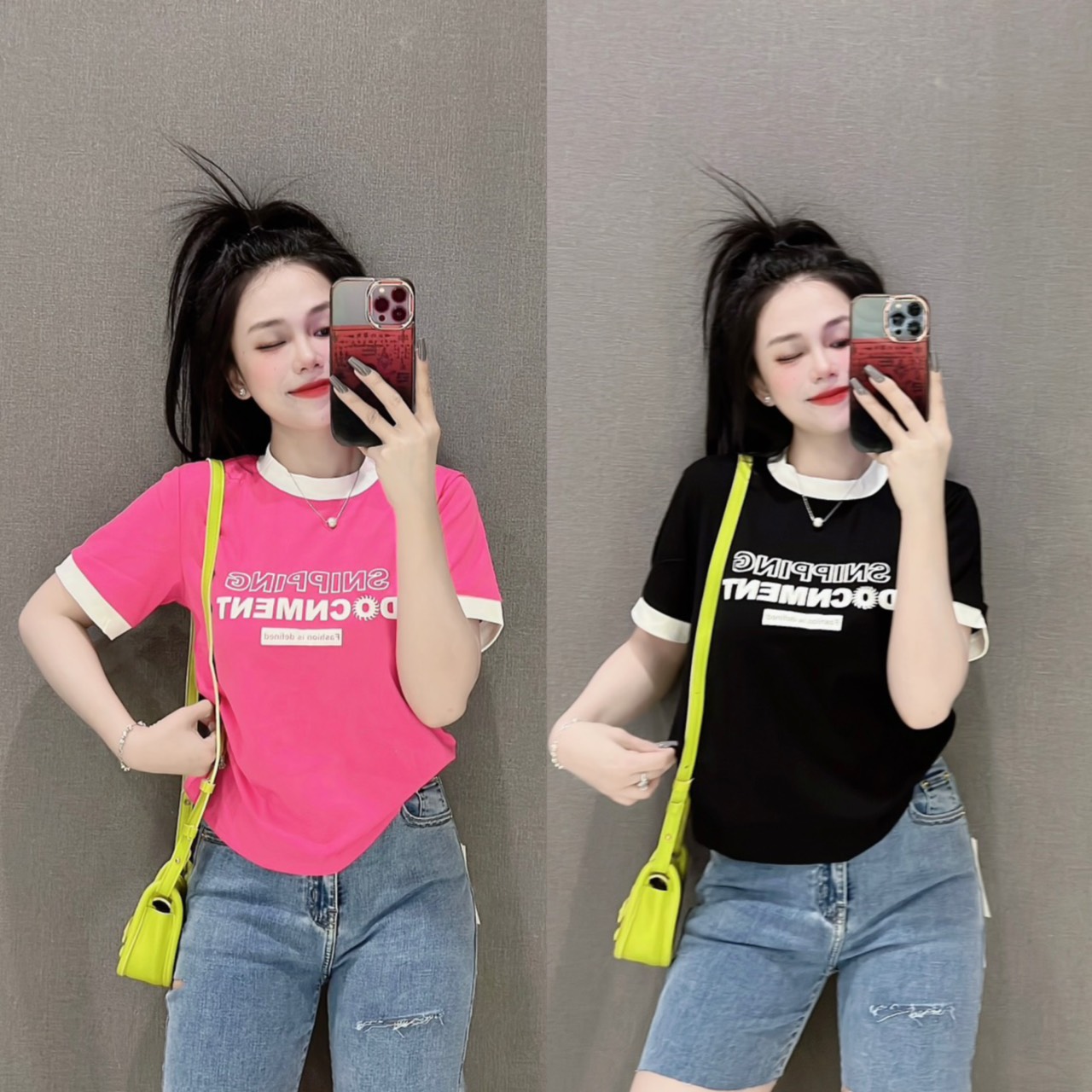 Áo thun nữ Tay Lỡ dáng ôm nhẹ babytee phối viền ( Mã SNIPPING )