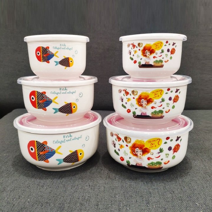 [HCM]bộ 3 thố sứ có nắp - bộ 3 hộp cơm